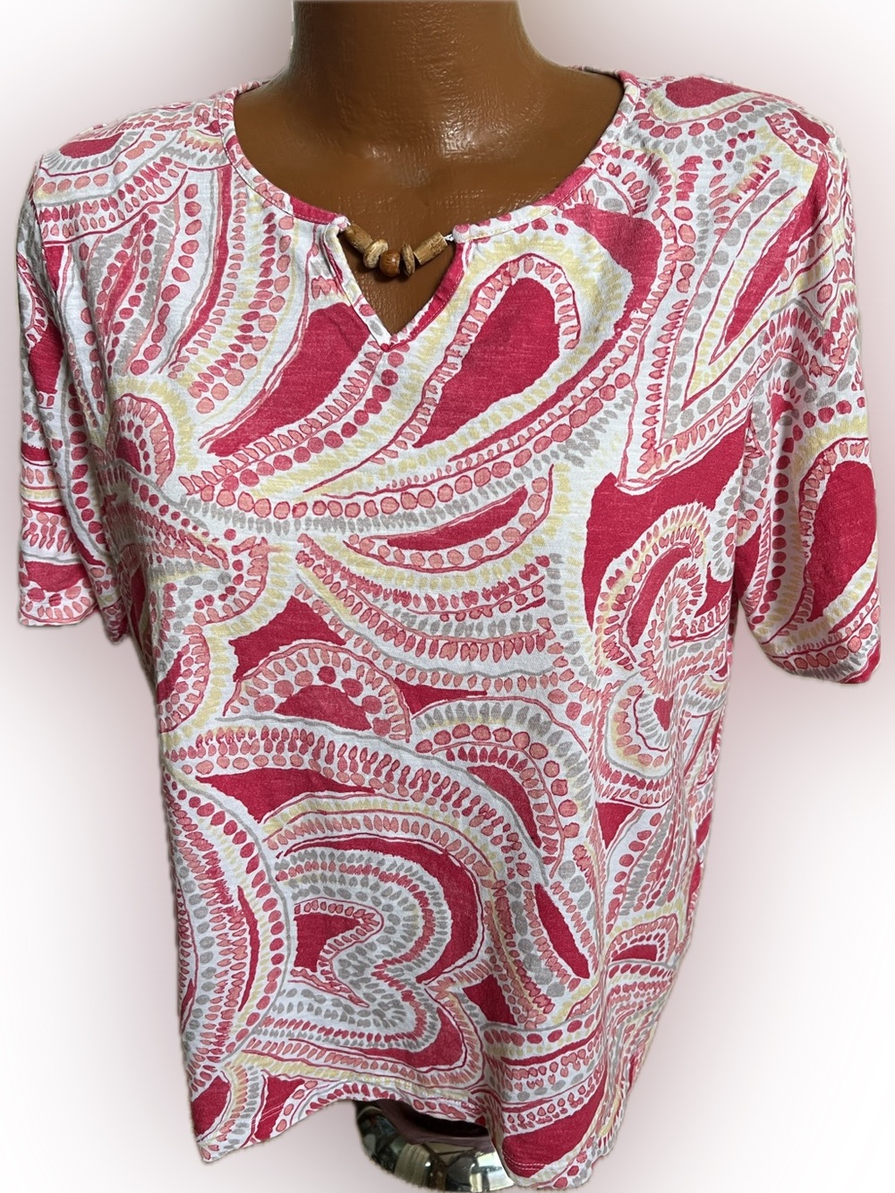 Chico’s pretty cotton watercolor print muted red paisley print top 3 / XL B: 48”